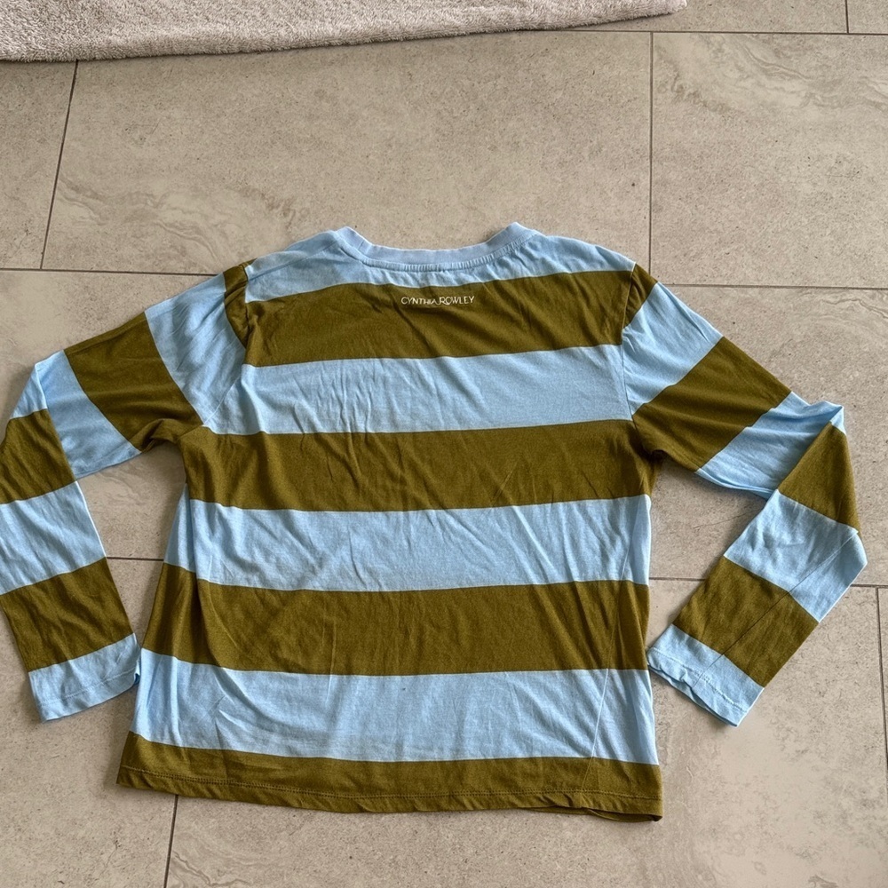Cynthia Rowley Blue and Olive Striped Sweatshirt - Picture 6 of 6